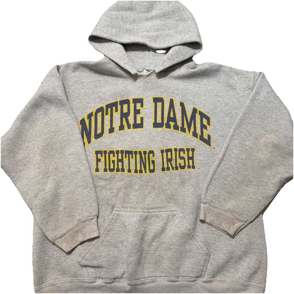 Vintage Notre Dame Fighting Irish Hoodie Gray USA Made XL TNT 90s Sweatshirt